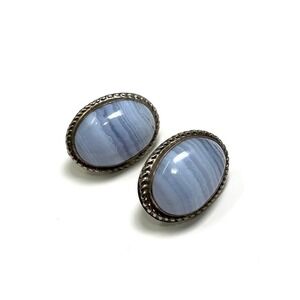 Oval Blue Lace Agate Clip On Earrings Sterling Silver Jay King DTR 925